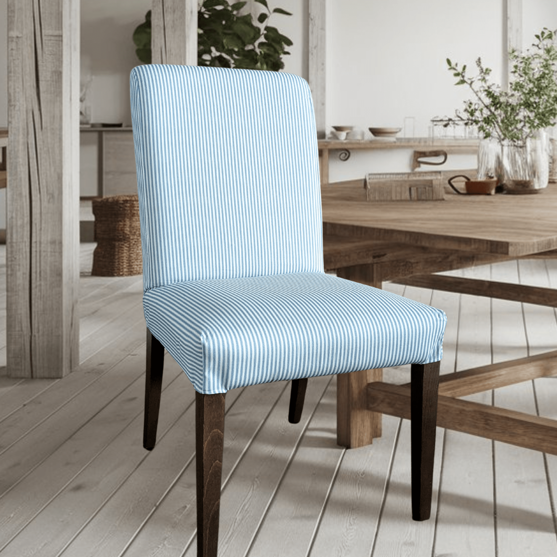 Rockin Cushions IKEA Henriksdal Dining Regular Blue Ticking Stripe Dining Chair Covers, Compatible with IKEA Henriksdal, Set of 2